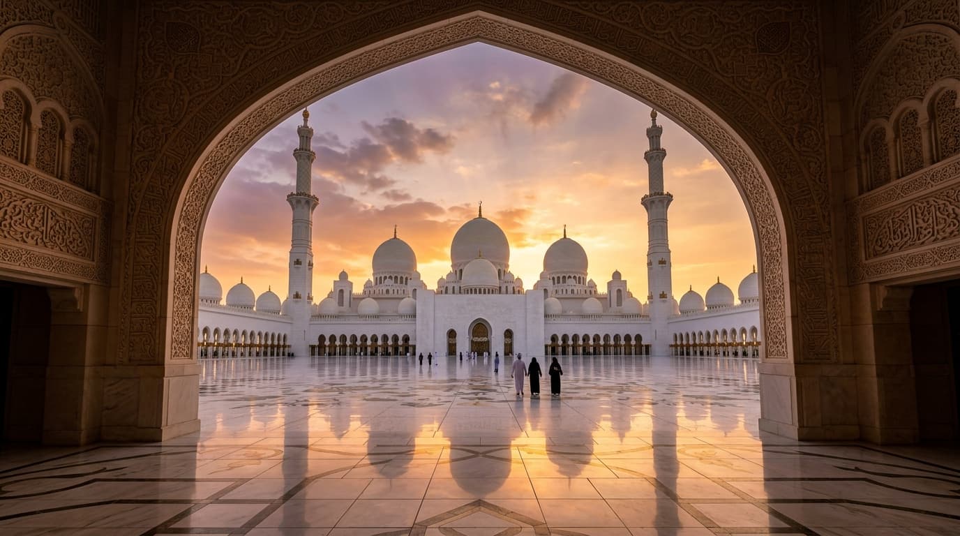Sheikh Zayed Grand Mosque sunset architecture